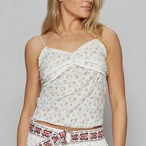 POL White Floral Lace Cami Top